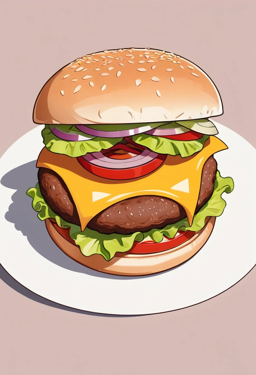 burger Vector Art, Flattening, smooth line art, Minimalism, graphic design aesthetics, flat illustration, (masterpiece, best quality, perfect composition, very aesthetic, absurdres, ultra-detailed, intricate details, Professional, official art, Representative work:1.3)