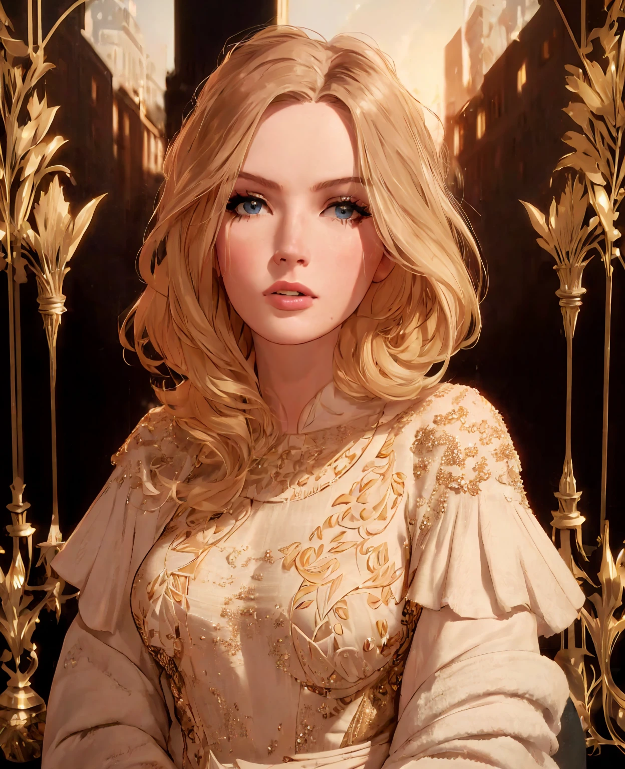 ellie bamber, beautiful detailed eyes, beautiful detailed lips, extremely detailed face, longeyelashes, sexy woman, elegant dress, graceful pose, intricate details, high fashion, glamorous, warm lighting, cinematic, dramatic lighting, chiaroscuro, (best quality,4k,8k,highres,masterpiece:1.2),ultra-detailed,(realistic,photorealistic,photo-realistic:1.37),cinematic portrait