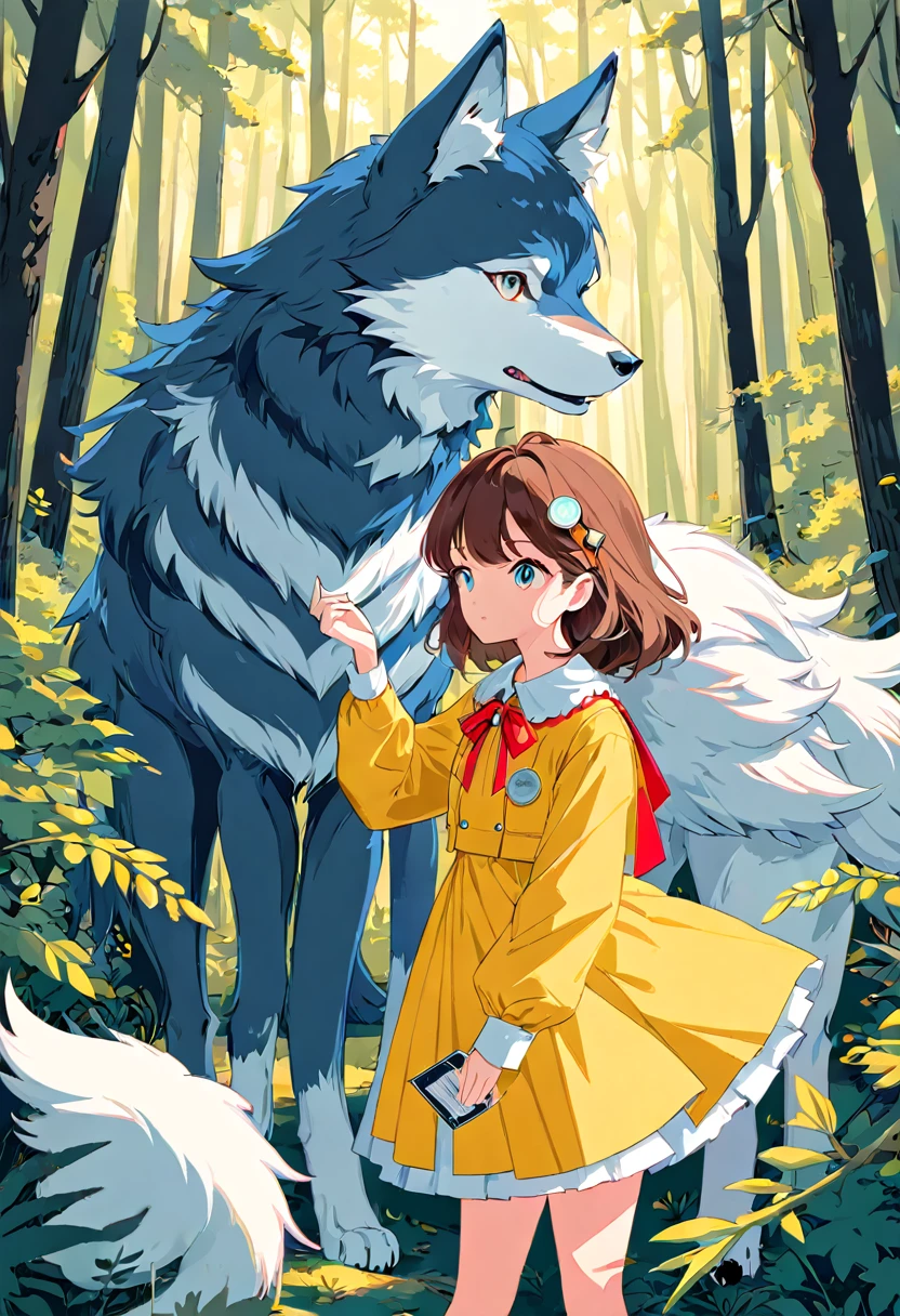ephemera, label, retro, Vintage, A girl and a wolf meet in the forest, flat Design, vector illustrations, graphic illustration, detailed 2d illustration, flat illustration, digital illustration, digital artwork,