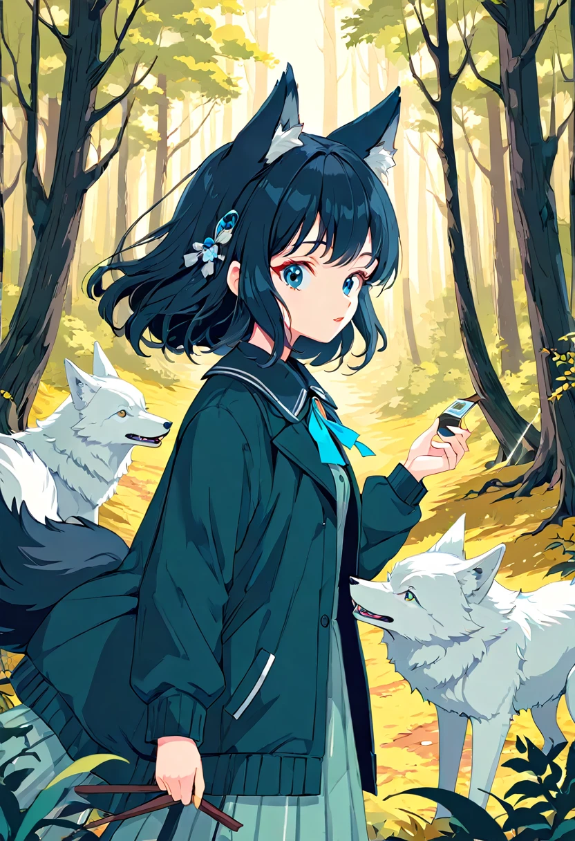 ephemera, label, retro, Vintage, A girl and a wolf meet in the forest, flat Design, vector illustrations, graphic illustration, detailed 2d illustration, flat illustration, digital illustration, digital artwork,