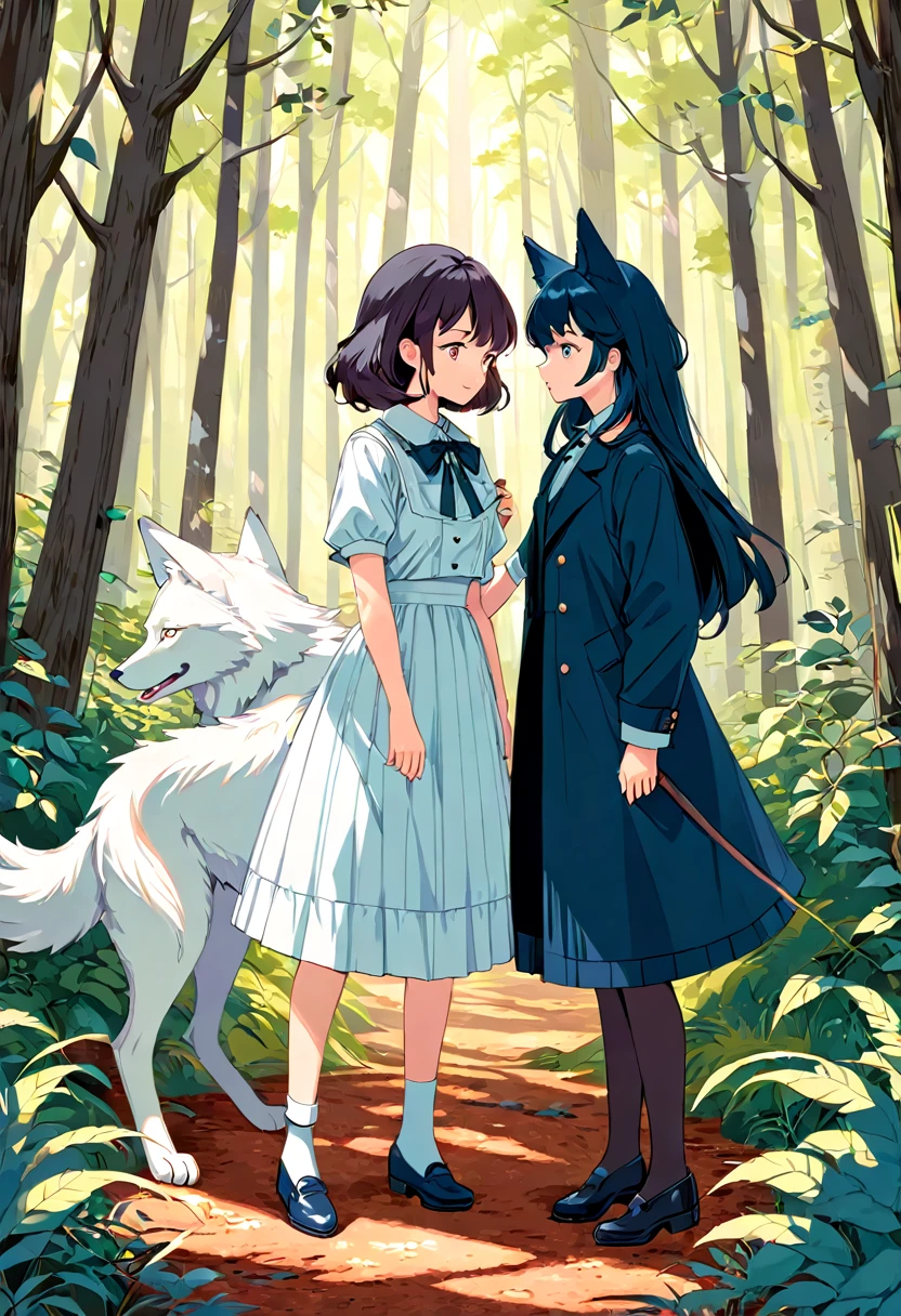 ephemera, label, retro, Vintage, A girl and a wolf meet in the forest, flat Design, vector illustrations, graphic illustration, detailed 2d illustration, flat illustration, digital illustration, digital artwork,