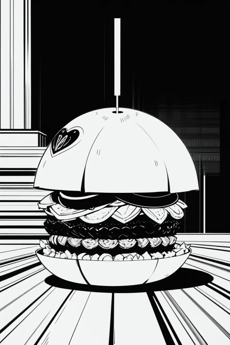 burger . ,line art, monochrome
