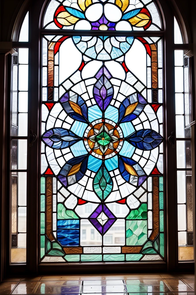 a picture of a stained glass window, intricate art, by Mario Dubsky, stained glass art, amethyst stained glass, detailed art in color, by Robert Richenburg, by Adrienn Henczné Deák