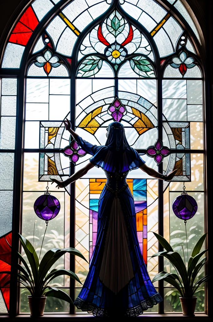 a picture of a stained glass window, intricate art, by Mario Dubsky, stained glass art, amethyst stained glass, detailed art in color, by Robert Richenburg, by Adrienn Henczné Deák
