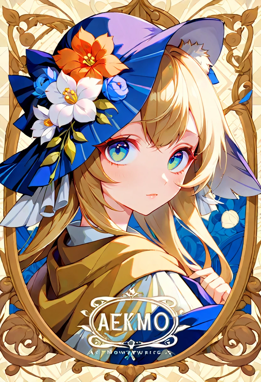 highres, top quality, best quality, paid reward available, High-quality illustrations by Johannes Vermeer, unparalleled masterpiece, perfect artwork, absurdres, perfect anatomy(highly detailed beautiful face and eyes) logo mark, stamp, Geometric pattern, vector-art, High-quality illustrations by Alfons Mucha, masterpiece(kemono, furry anthro)flower,