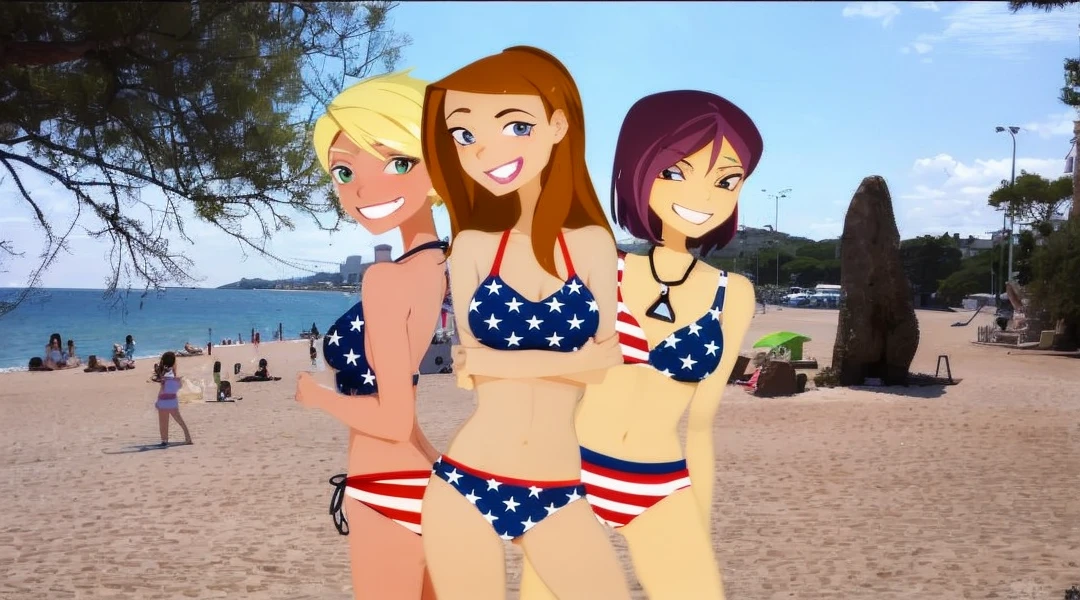 6teen Girls In The Beach. Cartoon 2D.