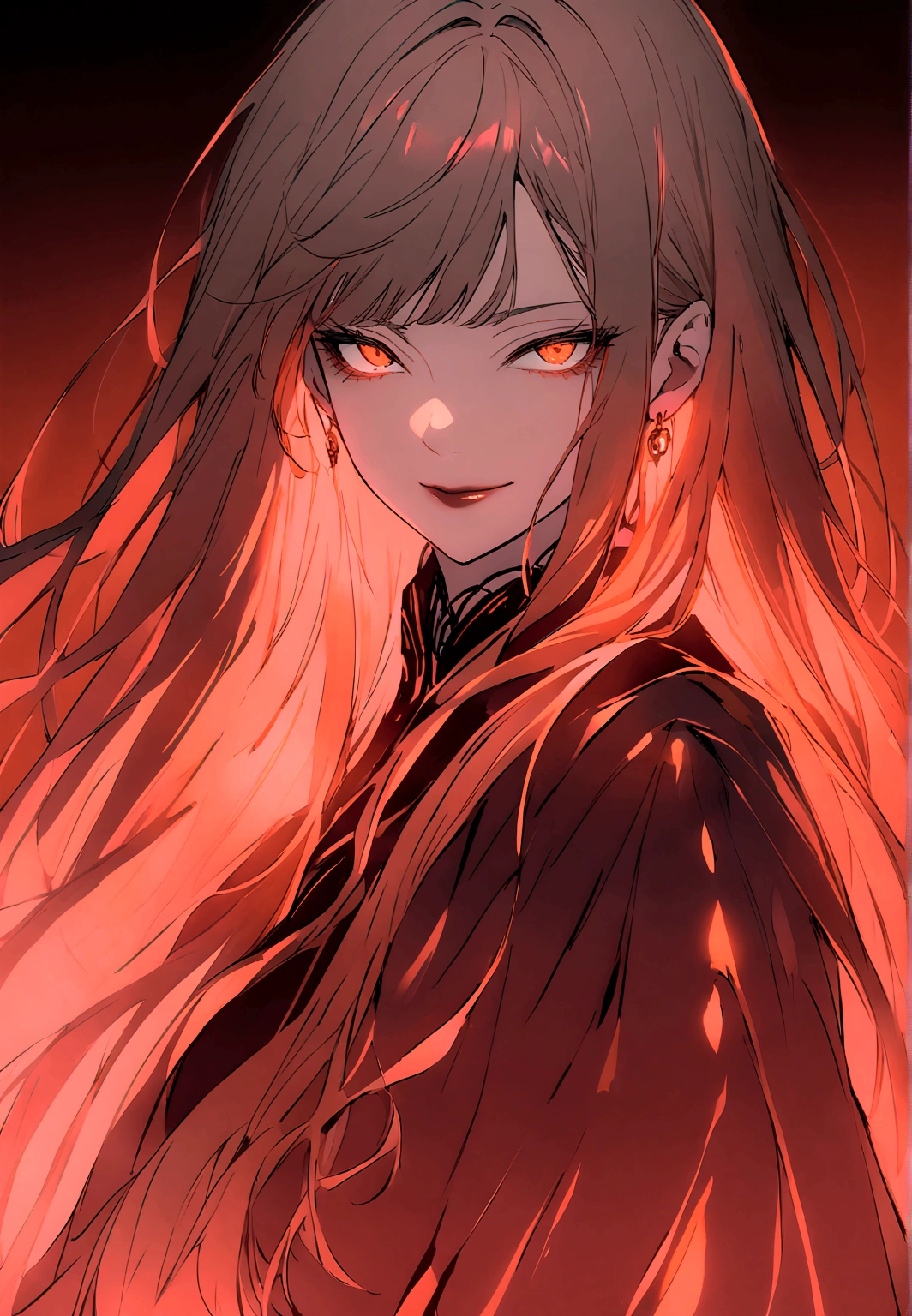 tribe, lighting, dark smile, Insane, red light, ombre, アニメ, woman version