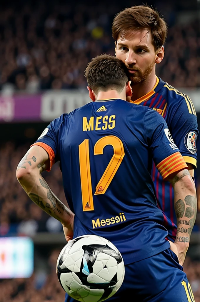 Messi wearing 7 no jersey with named 'MESSI'