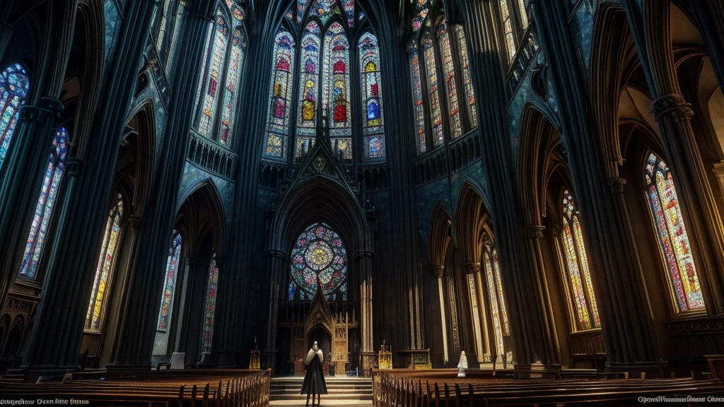 “seraphim, vibrant stained glass, gothic cathedral” This prompt creates an image that features seraphim with vibrant stained glass, in a gothic cathedral atmosphere.