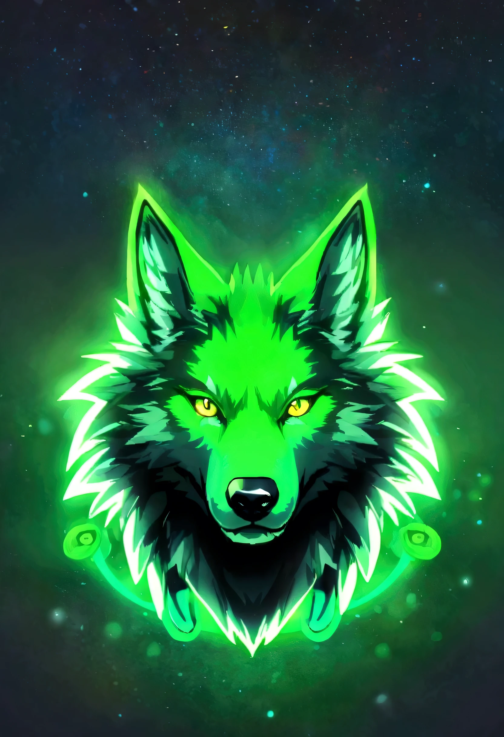 Design a logo with a yen or animal wolf in neon green color