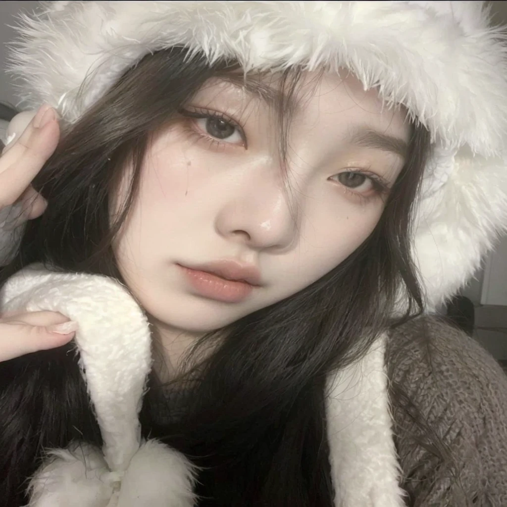 arafed woman wearing a furry hat and holding a stuffed animal, ulzzang, pale snow white skin, sakimichan, wan adorable korean face, pale fair skin!!, pale porcelain white skin, jinyoung shin, heonhwa choe, blackpink jennie, young adorable korean face, chiho, shikamimi, with cute - fine - face