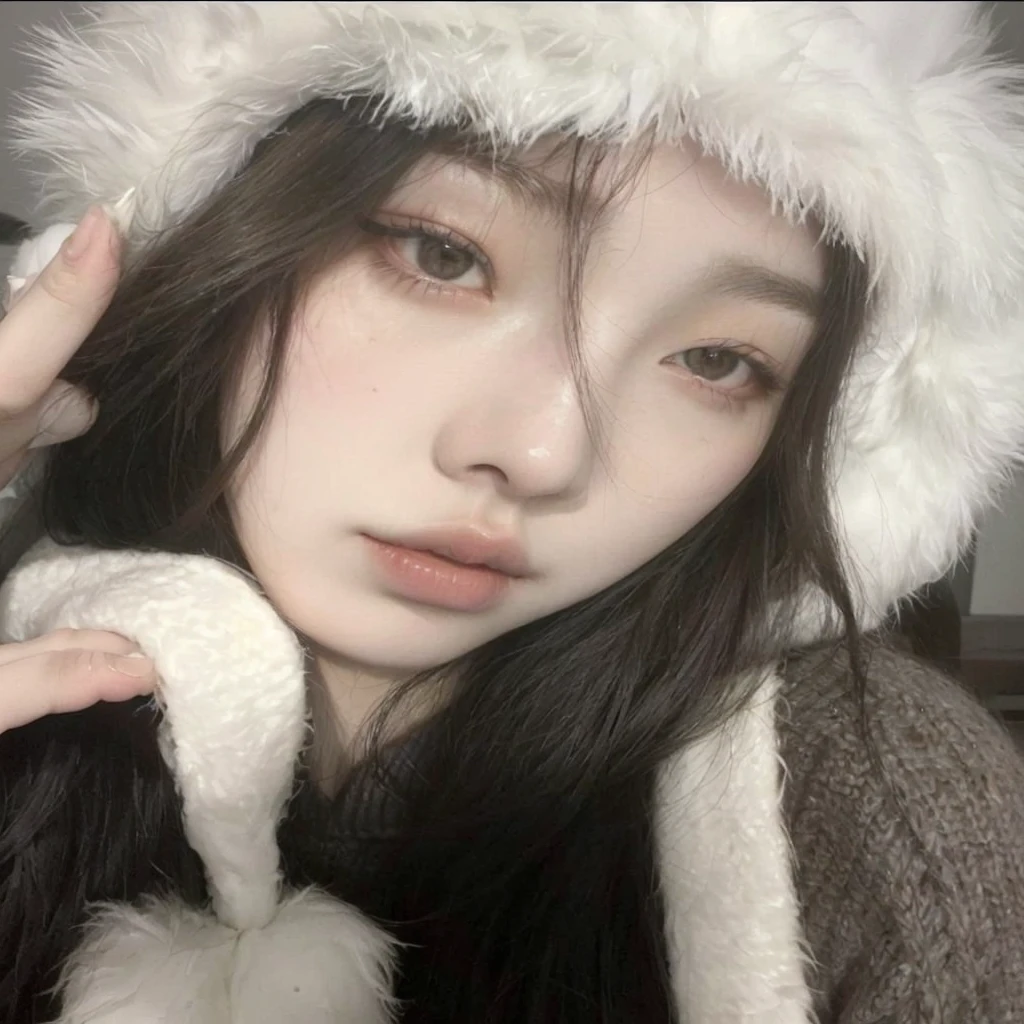 arafed woman wearing a furry hat and holding a stuffed animal, ulzzang, pale snow white skin, sakimichan, wan adorable korean face, pale fair skin!!, pale porcelain white skin, jinyoung shin, heonhwa choe, blackpink jennie, young adorable korean face, chiho, shikamimi, with cute - fine - face