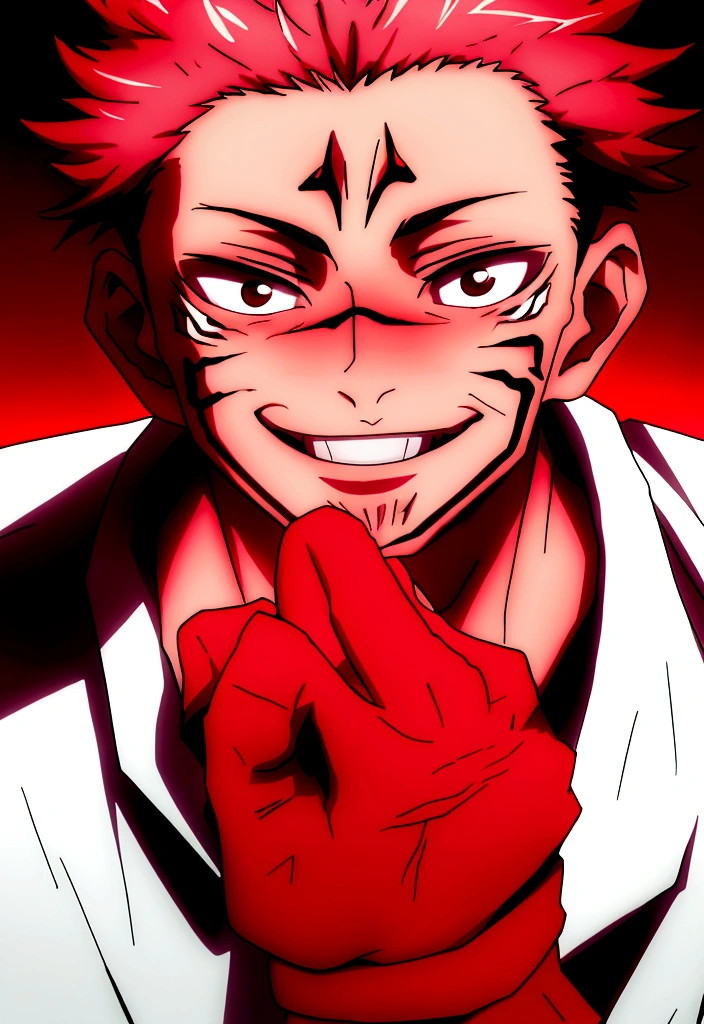 tribe, lighting, dark smile, Insane, red light, ombre, アニメ, woman version