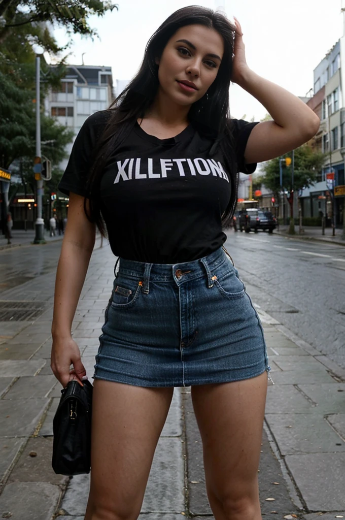 slut, selfie, mini t-shirt, 18 years, big tits, black hair, lift the up jeans skirt, open legs, show pussy, on the street, exibitionist whore,