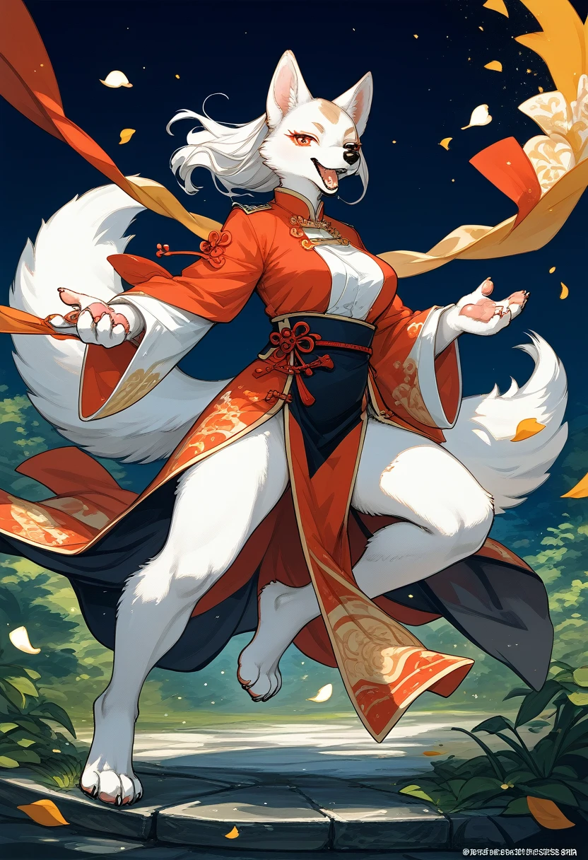 (top quality, High-quality illustrations, masterpiece) traditional Chinese ink painting, shuimobysim, badashanren Shukezouma(highly detailed beautiful face and eyes)absurdres, perfect anatomy(1girl, kemono, solo focus)(furry)(furry anthro:1.7)(Furry body, dog facial features, dog body features)(very detailed body fur)full body, dynamic pose, erotic, grayscale,