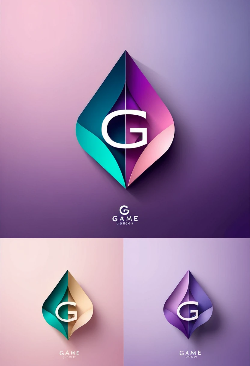 Create a delicate logo for an interior design company named 'Game Decor'. Use pastel colors, especially shades leaning towards purple. Give special emphasis to the letters 'G' and 'D', integrating them elegantly and harmoniously into the design. The logo should convey sophistication and creativity, reflecting the company's focus on interior design.