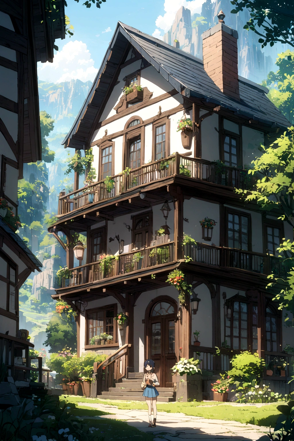 2D anime girl in a short skirt a little shorter shorter showing the house with the short skirt showing the house