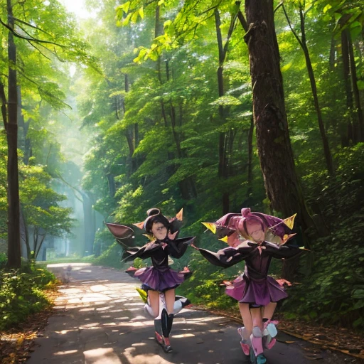 vision, (three tas: 2) Stable diffusion provides the best image quality, Morning sunlight, Spring scenery, Dew and flowers, Flying hair, I live in a dreamland of mushrooms and fairy tales., trip, running, and laugh. Forest Path