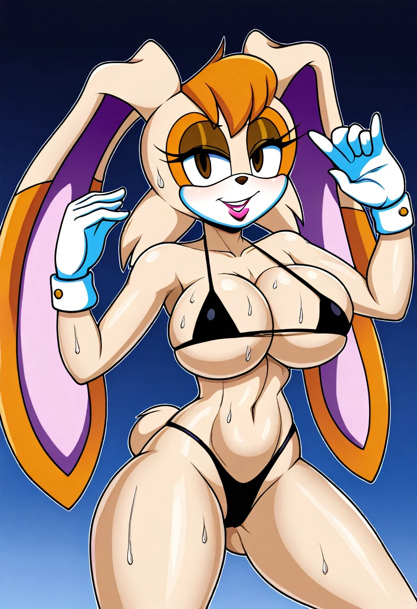 Vanilla the rabbit, sexy bikini, turned on, sweating a Lot, Lusty face