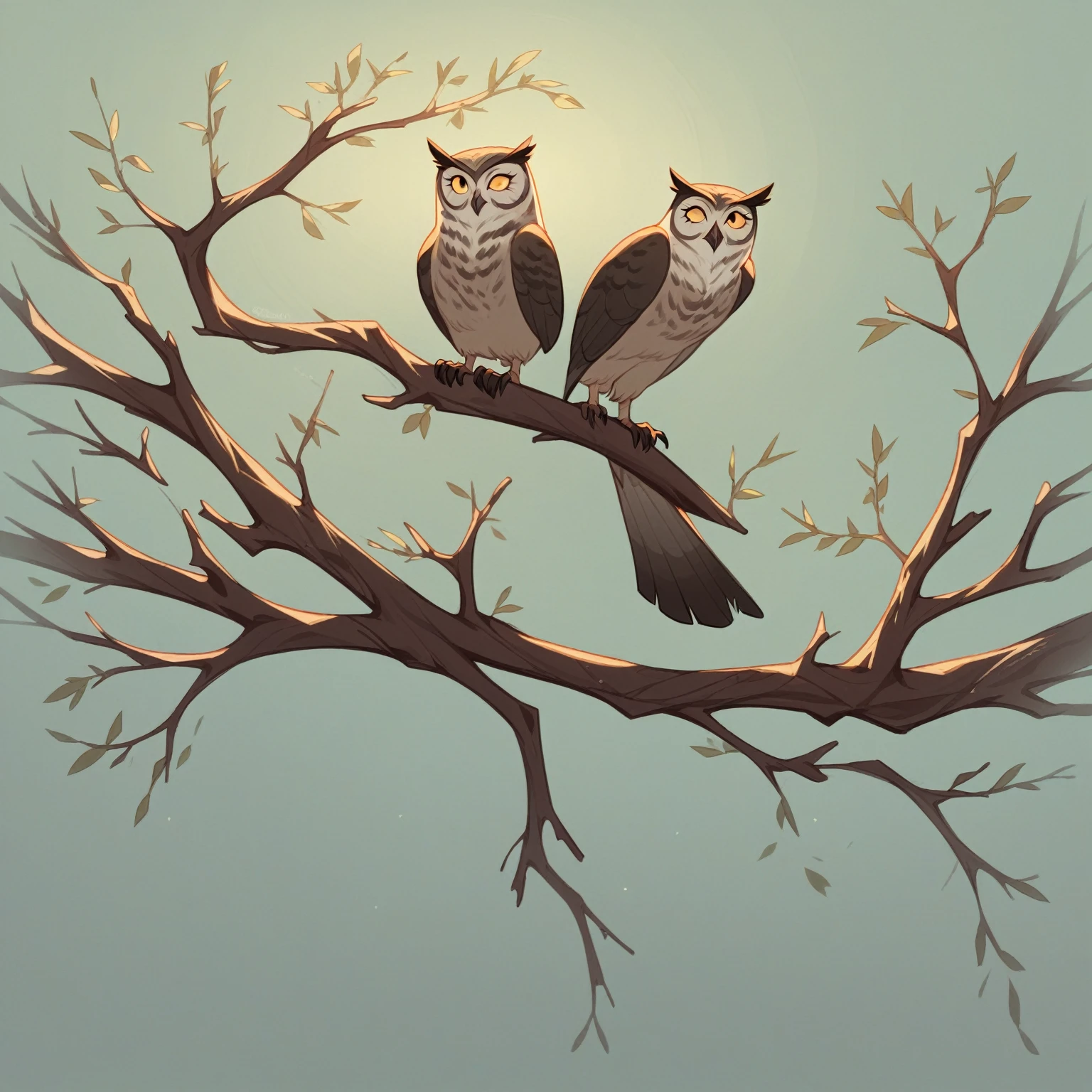 style-paintmagic vector art of an owl perched on a branch, Fantastic, high resolution, sharp focus, absurderes, after hours, tenebrosa, tenebrosaness, night time