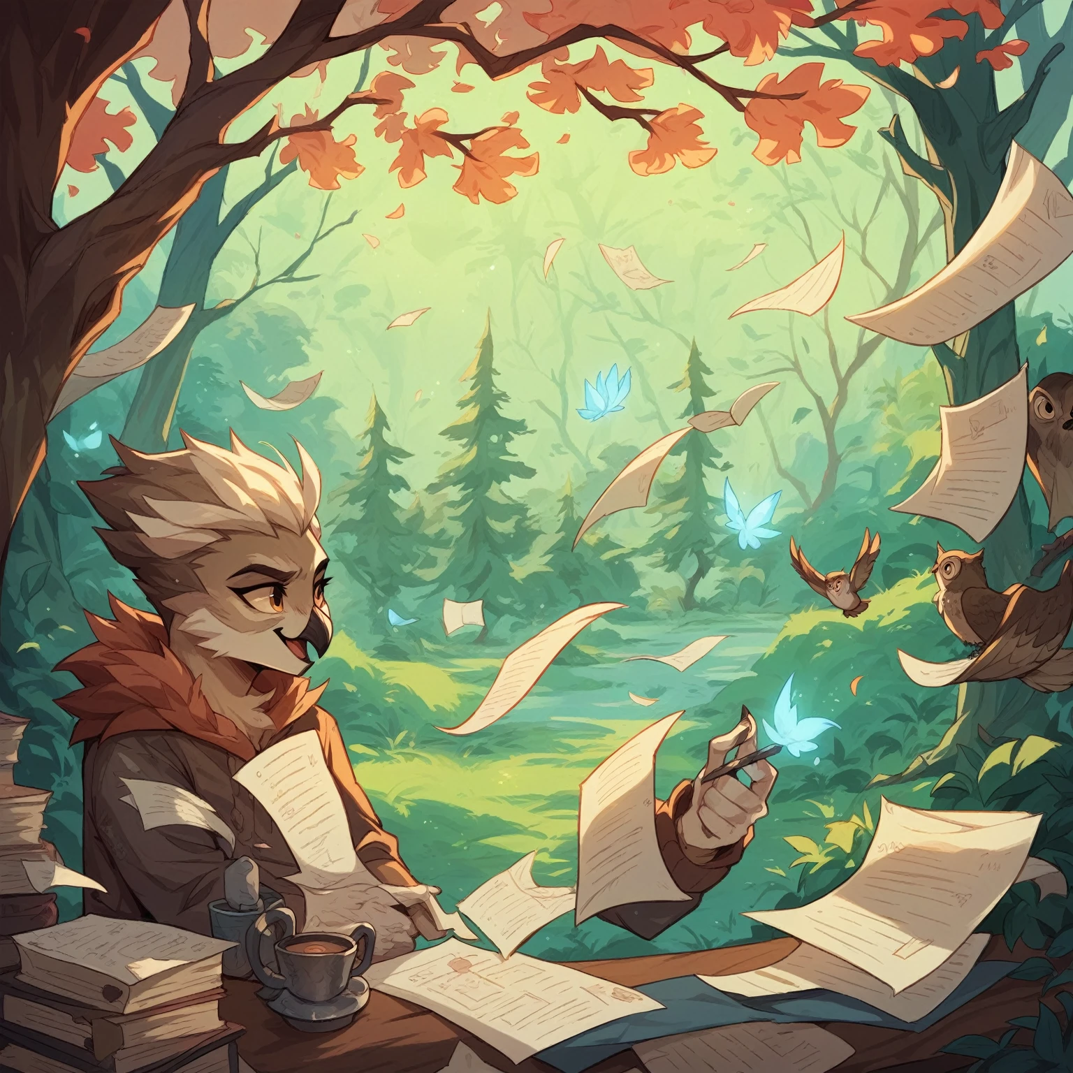 (((work of art))),best qualityer,illustration,beautiful detailed glowing, paper_cut-in, owlship, Tree, Color Vibrant