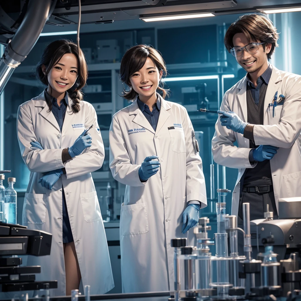 2 scientists in lab happy because they are going to start the coutdown for mission mangle