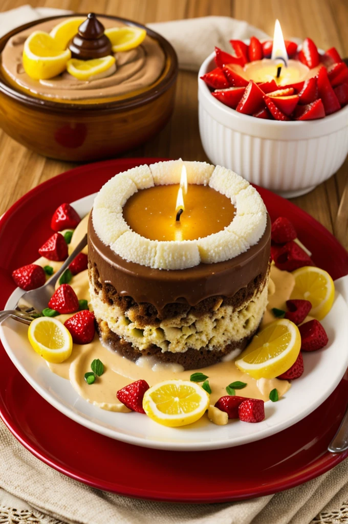 A Peruvian pudding with a birthday candle 