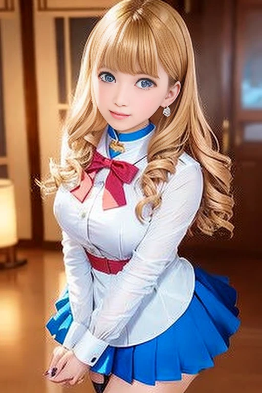 (Skin blemishes:1.2),1woman, 21 years old, (((woman))), (Skin Dentition), Gorgeous, solo, Realistic, Highest quality, Photorealistic, masterpiece, 8K, High resolution, solo, Highly detailed face, passport photo, Full Face, (Professional Lighting、Bokeh Depth of Field), (Particles of light、Lens flare、Luminous Particles:0.6)、(Dynamic Pose:1.2)、Soft lighting、View from above、Fashionable and trendy atmosphere、((Look at the viewers))、 (looking at the camera)、(Portrait:0.6)、standing、Face close-up、(Mid-breasted:1)、(Long-haired)、masterpiece, Highest quality, High Resolution, Venus 1, One Girl, solo, Sailor Warrior Uniforms, Sailor Venus, Minako Aino, Blonde, Magic , blue eyes, Orange Skirt, Elbow Handbags, Tierra, Pleated skirt, Hair Ribbon, Orange Sailor Collar, mini skirt, choker, Red Bow, オレンジchoker, White gloves, Very long hair, gem, Earrings, Sit, Legs crossed,Cosplayers、Magic杖を持っている、Maid clothes