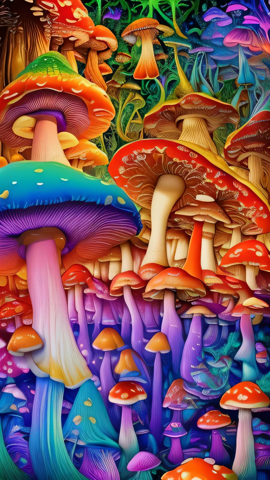 ((surrealism style)), (colorful magical mushrooms energy flowing through the air, repeating fractal patterns, trippy:1.5), (rickety wooden building:1.1), (by a vast water fall in the dense jungle:1.3),, ((best quality)), ((masterpiece)), ((ultra realistic)), beautiful intricately detailed soft oil painting,