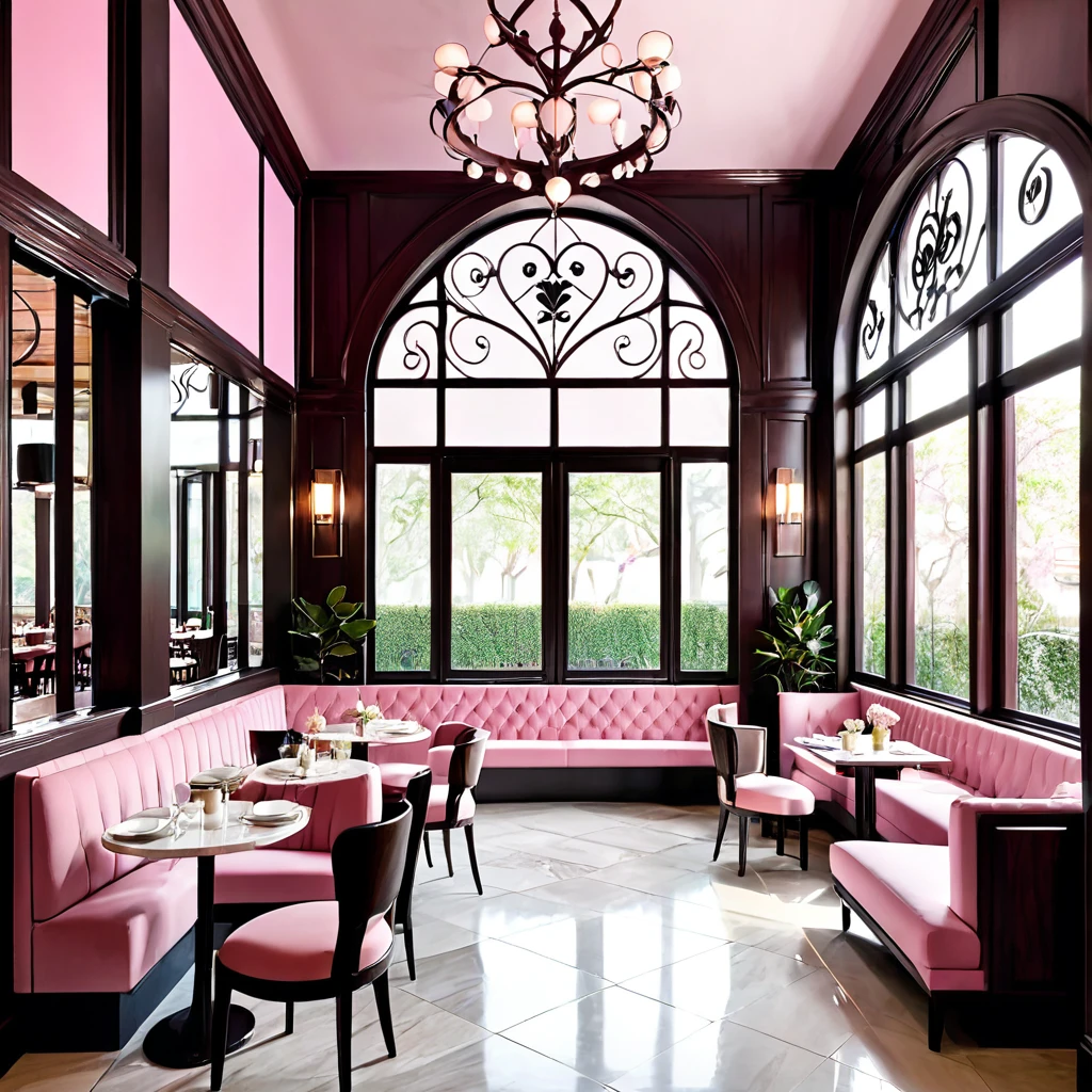 ---
---
**The Rosewood Haven Café**
In the vibrant heart of a bustling metropolis, amidst the whirlwind of urban life, stands The Rosewood Haven Café. This enchanting sanctuary of calm and beauty draws you in with its unique charm and harmonious blend of brown and rose pink hues, promising a serene escape from the city’s relentless pace.
The café's exterior is a beautiful amalgamation of modern design and rustic elegance. The façade features a combination of rose pink stucco and rich, dark brown wood, creating a striking visual contrast that captures the attention of passersby. Large, arched windows framed in polished mahogany reveal glimpses of the cozy, inviting interior. The entrance, marked by a sturdy wooden door with intricate carvings and a rose pink glass inlay, beckons visitors to step inside and experience the warmth and beauty within.
As you push open the door, you are immediately enveloped in an atmosphere of comfort and sophistication. The interior of The Rosewood Haven Café is an open, airy space designed to make the most of natural light, which pours in through the expansive windows. The high ceilings are adorned with exposed wooden beams, painted in a soft, matte brown that enhances the room's warm and inviting feel. Hanging from these beams are elegant pendant lights with rose pink glass shades, casting a soft, diffused glow that bathes the room in warmth.
The floor is a beautiful mosaic of polished hardwood and intricately patterned tiles in shades of brown and rose pink. This combination adds texture and visual interest while maintaining a cohesive color palette. The walls, painted a soothing shade of rose pink, are complemented by wainscoting in a rich, dark brown, creating a sense of depth and sophistication.
Seating is thoughtfully arranged to offer a variety of experiences. Near the windows, plush armchairs upholstered in rose pink velvet are paired with sleek, dark wooden coffee tables, providing the perfect spot for people-watching or