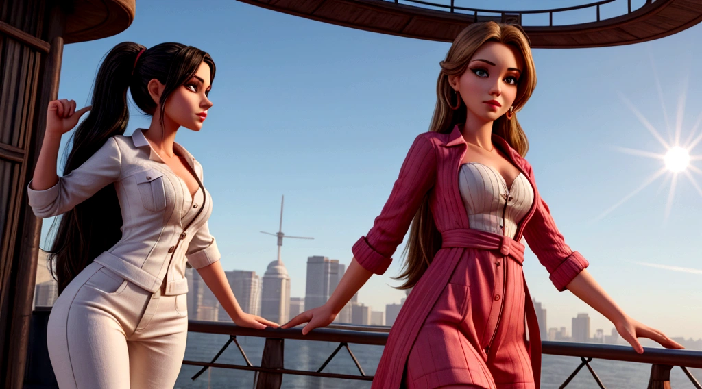 Generate images of this woman keeping the characteristics of clothes and features but making the image with a 3d appearance