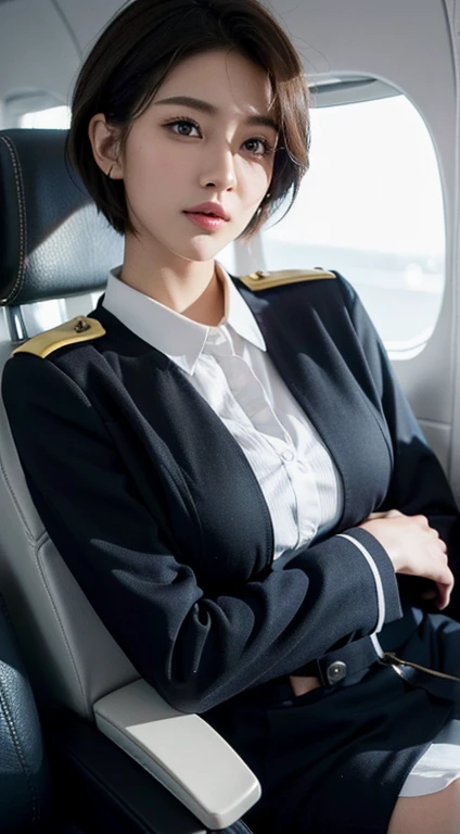 ((cabin attendant))、1a person、stewardess、Extraordinary Beauty、full bodyesbian、Planes、(((a exy Costumes))、((Revealing uniforms))、Short-cut hairstyles 、Women in Japan、Photorealsitic、Beautiful detailed eyes、Hyper-Realism、highcontrast、Ultra HD、realistic skin textures、Top image quality、top-quality、超A high resolution、Fine details、Very meticulously