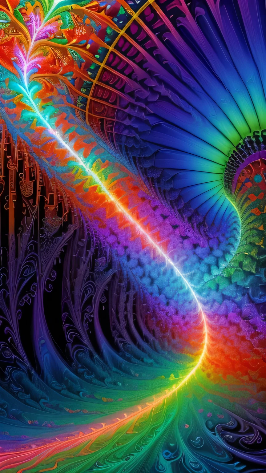 ((surrealism style)), (colorful magical energy flowing through the air, repeating fractal patterns, trippy:1.5), (rickety wooden building:1.1), (by a vast water fall in the dense jungle:1.3),, ((best quality)), ((masterpiece)), ((ultra realistic)), beautiful intricately detailed soft oil painting,