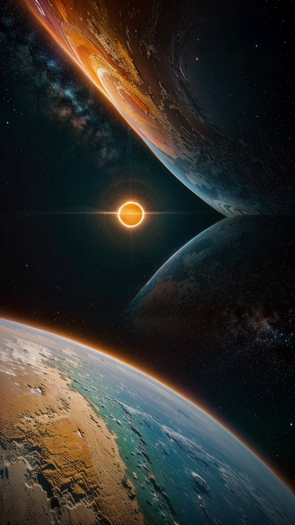 abstract. Each planet must be stylized with geometric shapes and psychedelic patterns, highlighting its unique features. Use a palette of intense and varied colors, like red, Blue, greens, yellows, purples and oranges, to create a surreal and fascinating atmosphere. Include the Sun as the center of the composition, radiating light and dynamic patterns that extend to the surrounding planets. The image must be harmonious and detailed, with each planet displaying complex patterns and vibrant colors. The composition should convey a sense of mystery and cosmic beauty, capturing the grandeur and diversity of the solar system through a unique and impactful visual style."
