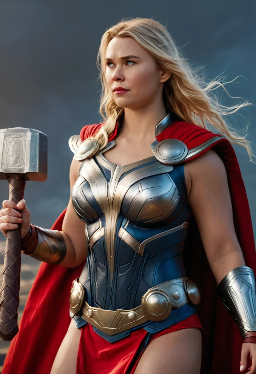 woman thor, female thor, sexy, photography, soft lighting, soft details, octane, large breast, massive , healthy Full figured woman, tight thick body, artstation trending, ultra high detail, ultra realistic, cinematic,16k, female Thor costume, 