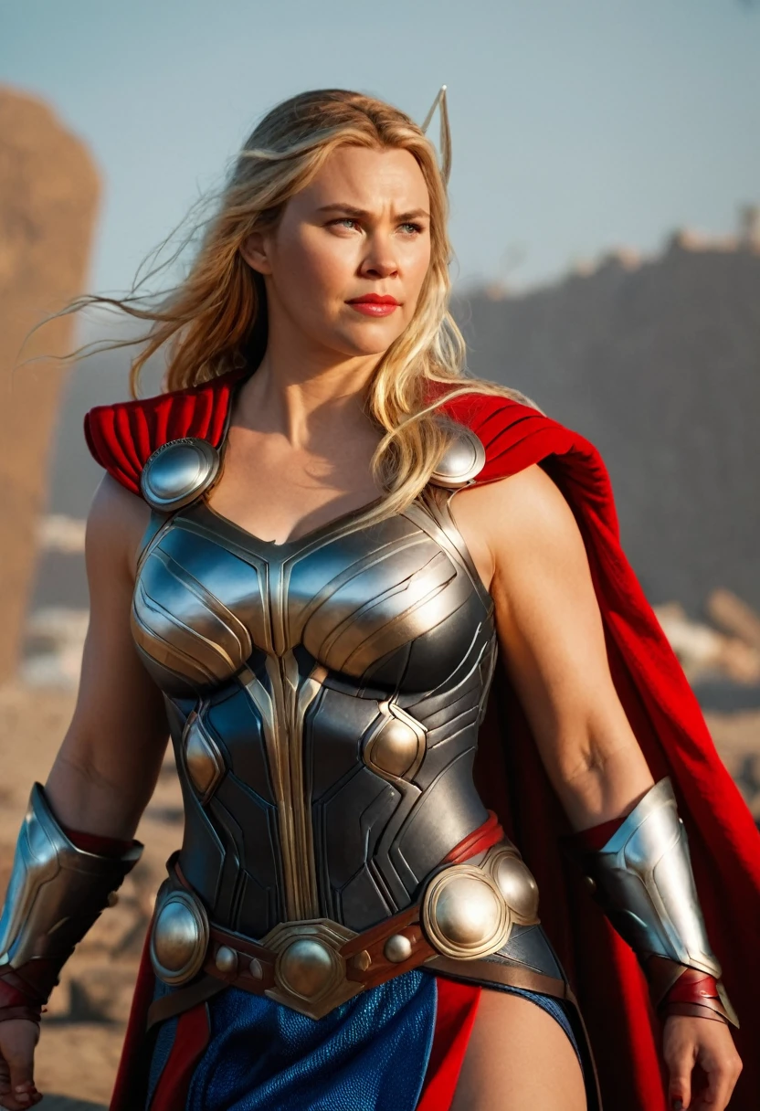 woman thor, female thor, sexy, photography, soft lighting, soft details, octane, large breast, massive , healthy Full figured woman, tight thick body, artstation trending, ultra high detail, ultra realistic, cinematic,16k, female Thor costume,