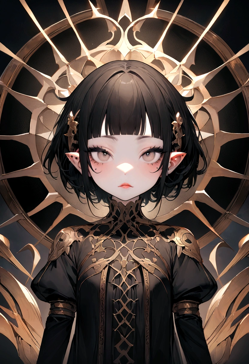 original，and its detailed CG unified 8K wallpaper，masterpiece，masterpiece，Best quality，Ultra-detailed details，Highest resolution，（Implications），Black short hair，Tilt inward，Thick bangs，There is a mole on the back of the left face，There is a mole under the right eye，White teeth，Small mouth，thick lips，The nose is slightly upturned，Eyes with double eyelids，Not big，There are two very small silver circles on the left ear.，Right ear also has，A lively feeling，Nails without nail polish，Big face，High-definition quality，Composition creation is best，The overall style is consistent