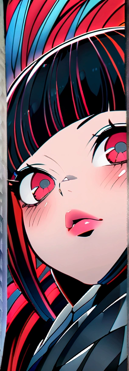 original，and its detailed CG unified 8K wallpaper，masterpiece，masterpiece，Best quality，Ultra-detailed details，Highest resolution，（Implications），Black short hair，Tilt inward，Thick bangs，There is a mole on the back of the left face，There is a mole under the right eye，White teeth，Small mouth，thick lips，The nose is slightly upturned，Eyes with double eyelids，Not big，There are two very small silver circles on the left ear.，Right ear also has，A lively feeling，Nails without nail polish，Big face，High-definition quality，Composition creation is best，The overall style is consistent
