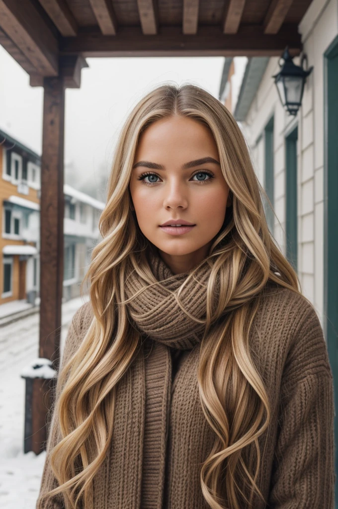 proFessional portrait photograph oF a gorgeous Norwegian girl in winter clothing with long wavy blonde hair, sultry Flirty look, gorgeous symmetrical Face, lindo maquillaje natural, wearing elegant warm winter Fashion clothing, ((parado afuera en una calle nevada de la ciudad)), impresionante entorno urbano moderno, ultra realista, arte conceptual, elegant, muy detallado, Intrincado, sharp Focus, depth oF Field, F/1. 8, 85mm, Tiro medio, plano medio, (((proFessionally color graded))), bright soFt diFFused light, (volumetric Fog), tendencia en instagram, hdr 4k, 8k