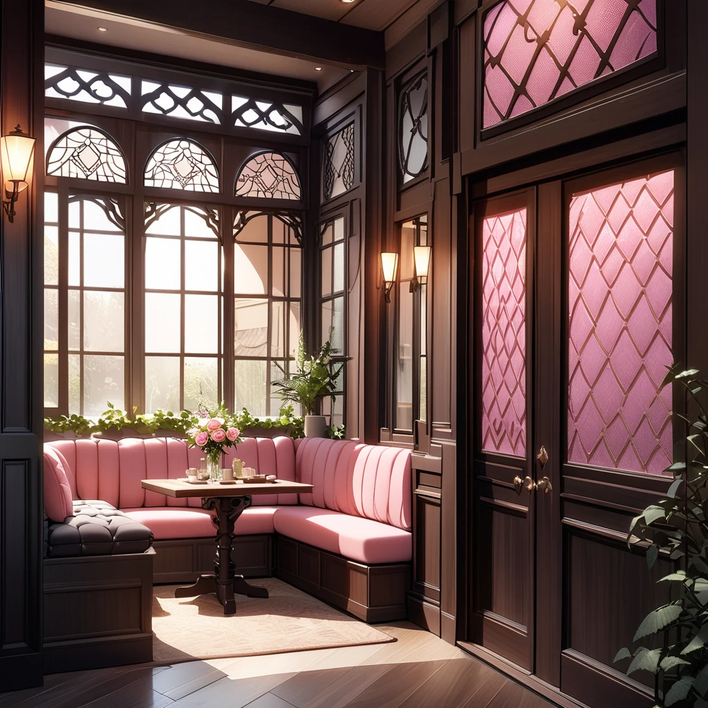 ---
---
**The Rosewood Haven Café**
In the vibrant heart of a bustling metropolis, amidst the whirlwind of urban life, stands The Rosewood Haven Café. This enchanting sanctuary of calm and beauty draws you in with its unique charm and harmonious blend of brown and rose pink hues, promising a serene escape from the city’s relentless pace.
The café's exterior is a beautiful amalgamation of modern design and rustic elegance. The façade features a combination of rose pink stucco and rich, dark brown wood, creating a striking visual contrast that captures the attention of passersby. Large, arched windows framed in polished mahogany reveal glimpses of the cozy, inviting interior. The entrance, marked by a sturdy wooden door with intricate carvings and a rose pink glass inlay, beckons visitors to step inside and experience the warmth and beauty within.
As you push open the door, you are immediately enveloped in an atmosphere of comfort and sophistication. The interior of The Rosewood Haven Café is an open, airy space designed to make the most of natural light, which pours in through the expansive windows. The high ceilings are adorned with exposed wooden beams, painted in a soft, matte brown that enhances the room's warm and inviting feel. Hanging from these beams are elegant pendant lights with rose pink glass shades, casting a soft, diffused glow that bathes the room in warmth.
The floor is a beautiful mosaic of polished hardwood and intricately patterned tiles in shades of brown and rose pink. This combination adds texture and visual interest while maintaining a cohesive color palette. The walls, painted a soothing shade of rose pink, are complemented by wainscoting in a rich, dark brown, creating a sense of depth and sophistication.
Seating is thoughtfully arranged to offer a variety of experiences. Near the windows, plush armchairs upholstered in rose pink velvet are paired with sleek, dark wooden coffee tables, providing the perfect spot for people-watching or
