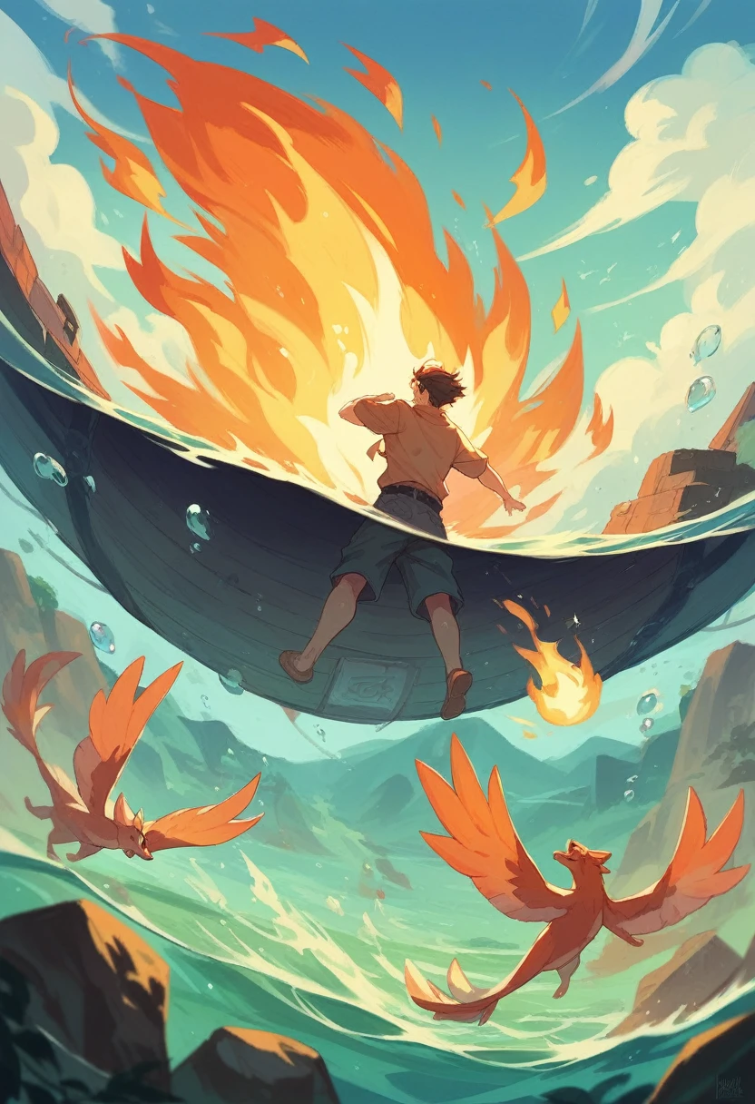 icons for water, air, fire, dark, light, earth together