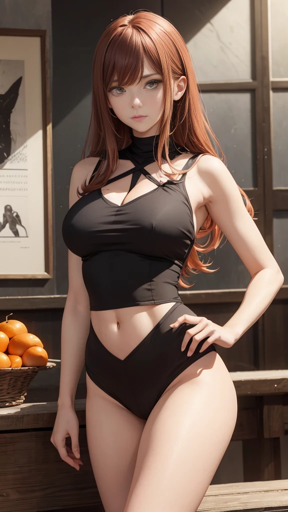 Le personnage Makima de la série animée Chainsaw Man, fragile, pleine longueur (corps entier 1.1.), fond sombre, obscurité, anatomie correcte 1.1, anatomie correcte de la main. Obésité morbide, Très sexy, érotique, Très féminin, belle silhouette obèse, Jambes grasses, fesses, corps gros, ssbbw, gros ventre mou, cheveux roux, Yeux oranges, Cercles rouges pour les écoliers, robe d'été, pose sexy, réaliste, very détaillé, beau corps, détaillé body, détaillé hands, détaillé, vibrant, détaillé Face, Conception des personnages de Makima. very détaillé, détaillé body, détaillé hands, détaillé Face, Art animé, Hugh Détails, Visage très abattu, détaillé eyes, Illustration ultra fine, Meilleure ombre, détail fin, beautiful détaillé glow, beautiful détaillé, Extraordinairement beau, extremely détaillé, inexpressif, composition épique, Style animé. art animé, Style animé,