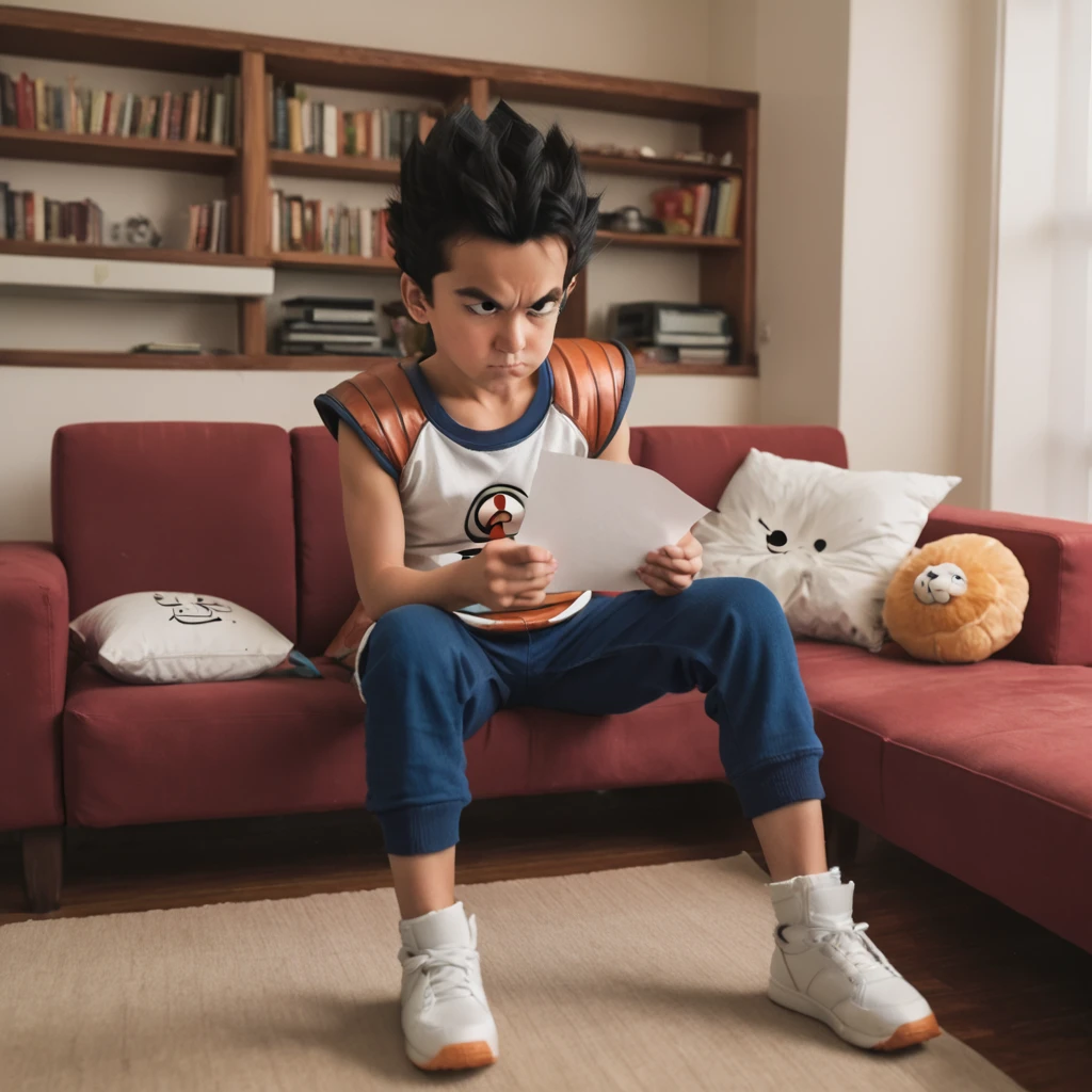 punctuation_9, punctuation_8_High above, punctuation_7_High above, punctuation_6_High above, 1 young boy, dbztarble, Bblack hair, saiyan armor, Tailpussy, livingroom, sitting not sofa,