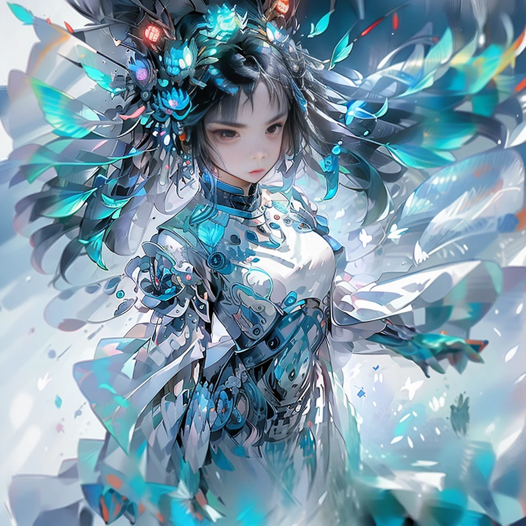A hyper-realistic masterpiece by Esao Andrews featuring an enchanting, bioluminescent girl-morphe bird creature like no other. The birdgirl, with her slender, glowing body, is adorned with multi-colored neon dots that emit a brilliant light. Her translucent skin reveals her intricate internal structure, while her small, round appendages function as arms, tenderly embracing her otherworldly fish-like face. Esao Andrews' exceptional artistic skills transport the viewer into a world of wonder and mystique, where this captivating creature ignites the imagination.