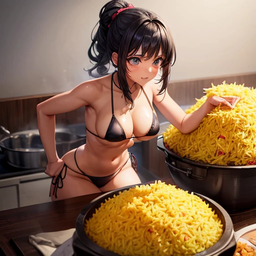 Micro bikini girl making biryani