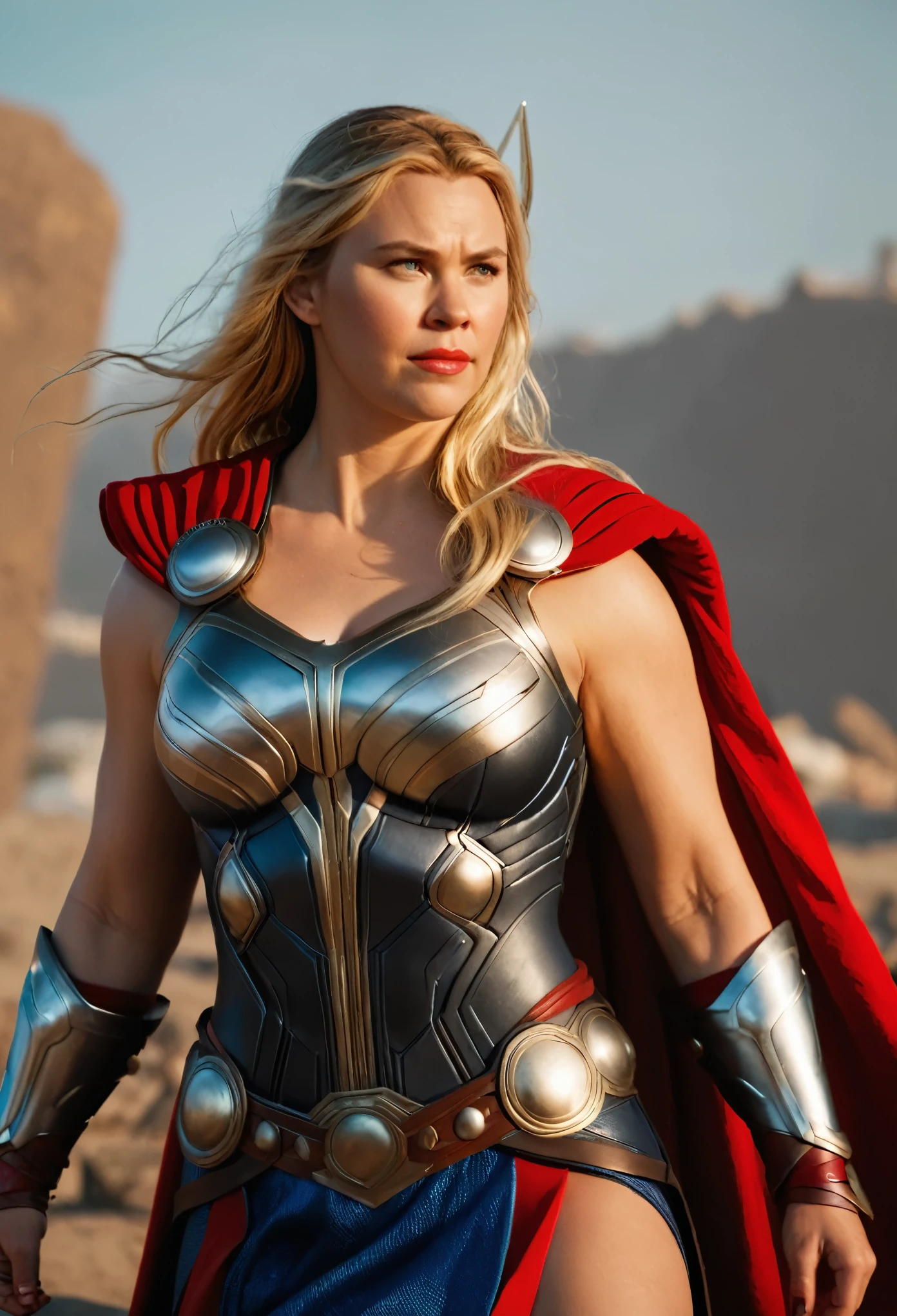 woman thor, female thor, sexy, photography, soft lighting, soft details, octane, large breast, massive , healthy Full figured woman, tight thick body, artstation trending, ultra high detail, ultra realistic, cinematic,16k, female Thor costume, 
