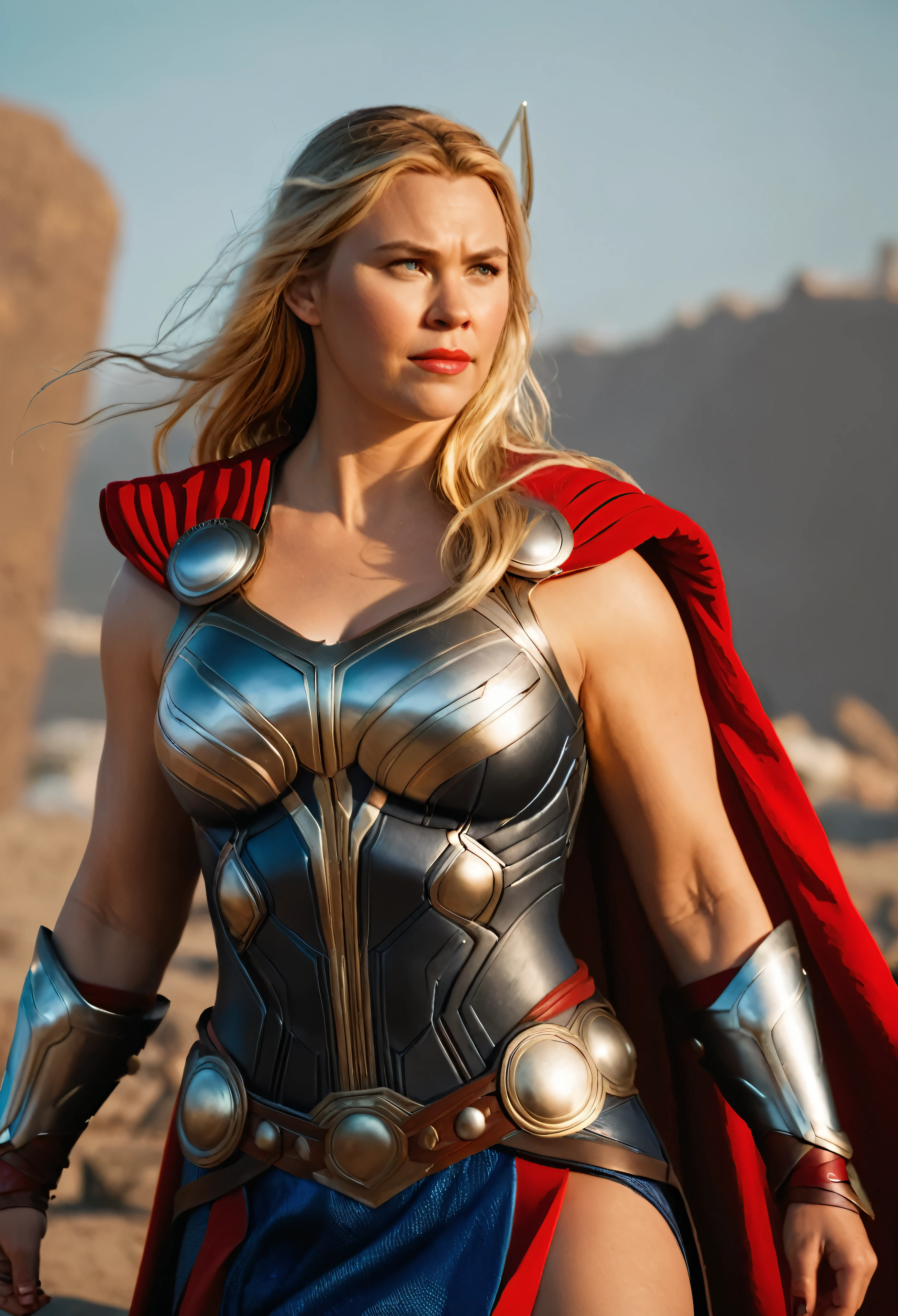 woman thor, female thor, sexy, photography, soft lighting, soft details, octane, large breast, massive , healthy Full figured woman, tight thick body, artstation trending, ultra high detail, ultra realistic, cinematic,16k, female Thor costume, 