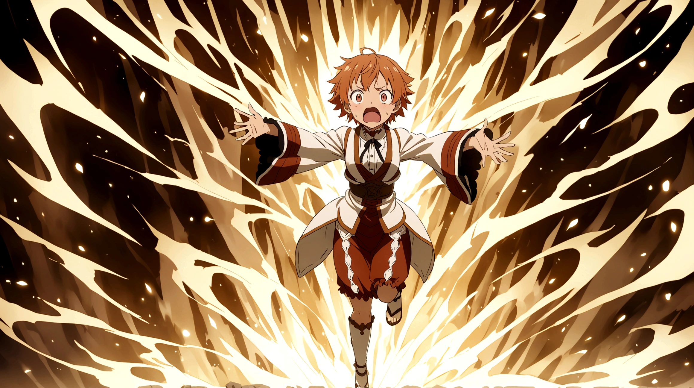 Foxy from Mushoku Tensei Anime, Looking, Surprised, Full body, 