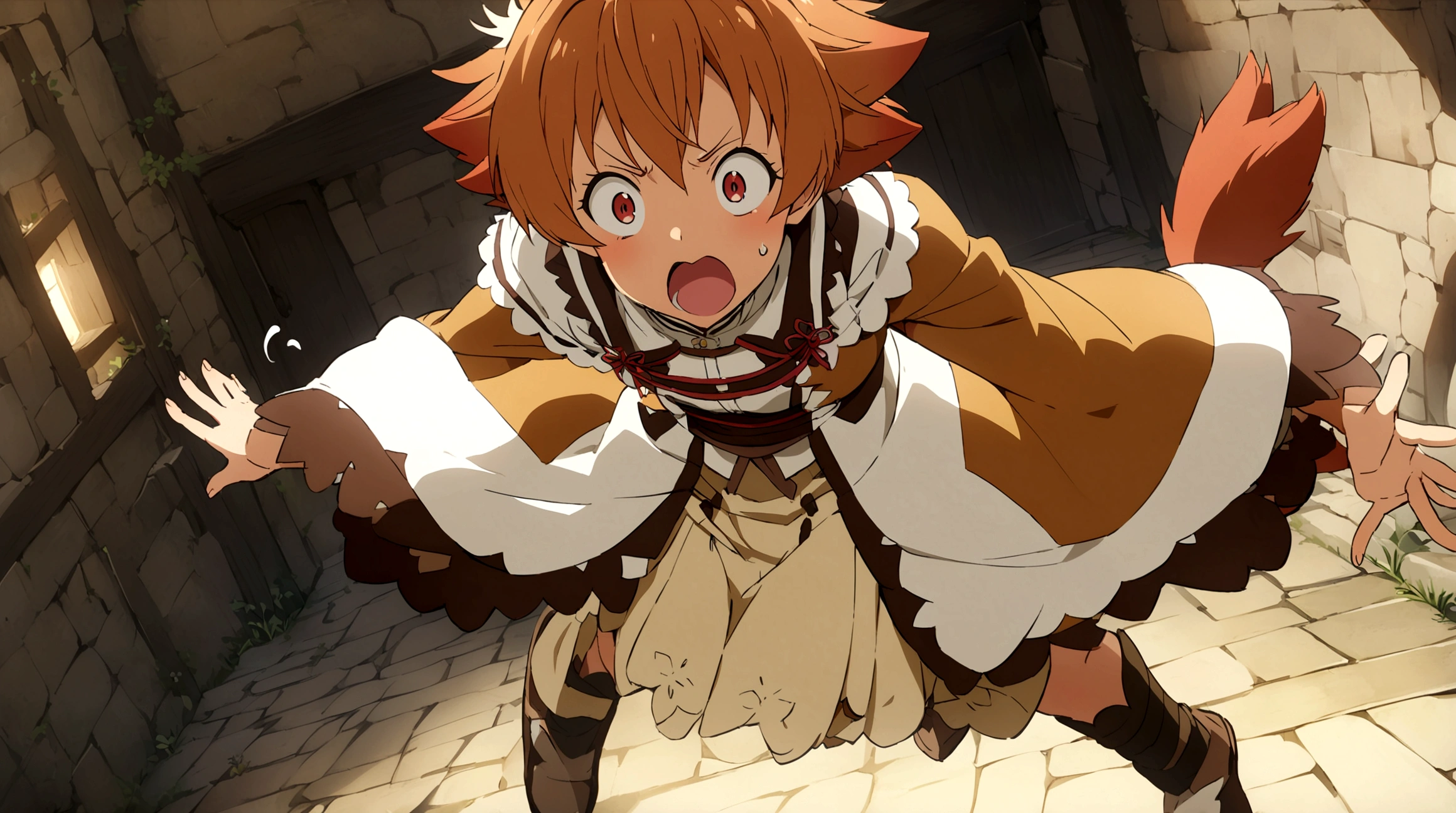 Foxy from Mushoku Tensei Anime, Looking, Surprised, Full body,