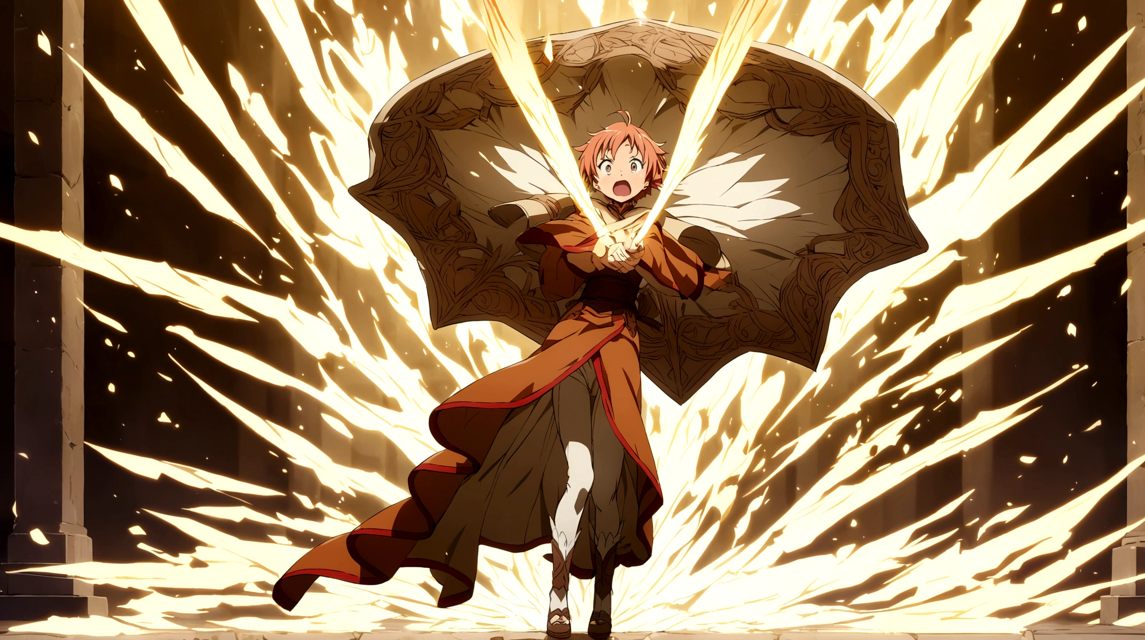 Foxy from Mushoku Tensei Anime, Looking, Surprised, Full body,